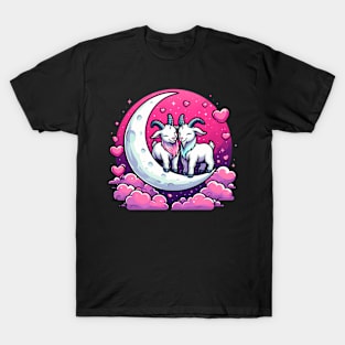 Valentine Goats Lovers Couple on Moon valentines day T-Shirt